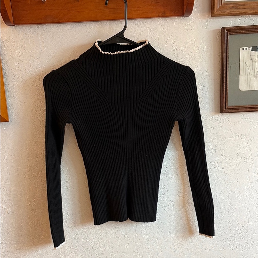 Black Ribbed Turtleneck Sweater